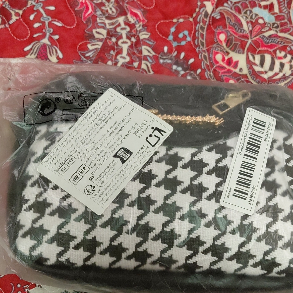Mini Houndstooth Crossbody Bag in Black and White